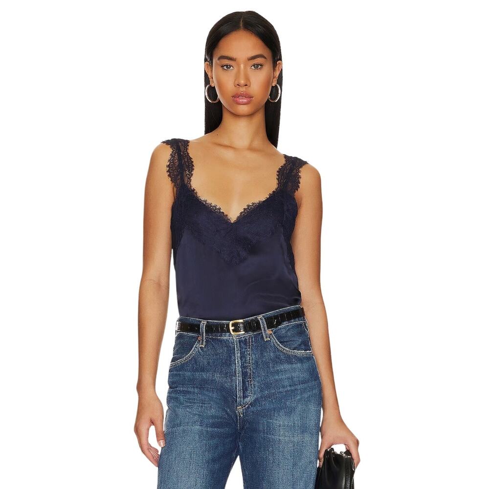 CAMI NYC Brandice Cami Silk Navy Blue Size Medium Tank Sexy Lace